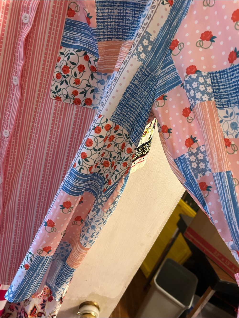 Tub 9 Pink Striped Button-Up Shirt with Patchwork Floral Accents - Picture 2 of 6